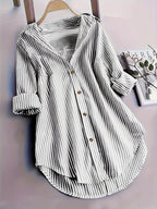 Penny | Striped Button-Down Hi-Low Blouse