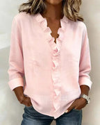 Indie | Blouse with Ruffles V-Neck and Long Sleeves