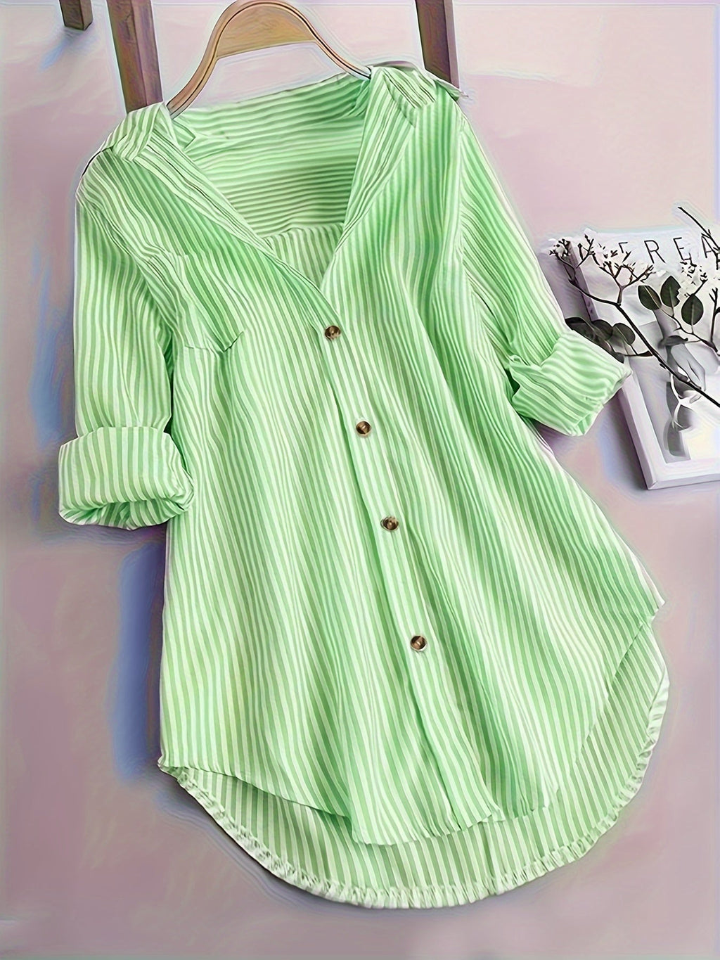 Penny | Striped Button-Down Hi-Low Blouse
