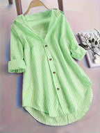 Penny | Striped Button-Down Hi-Low Blouse