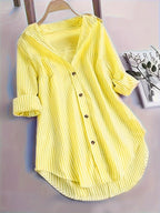 Penny | Striped Button-Down Hi-Low Blouse