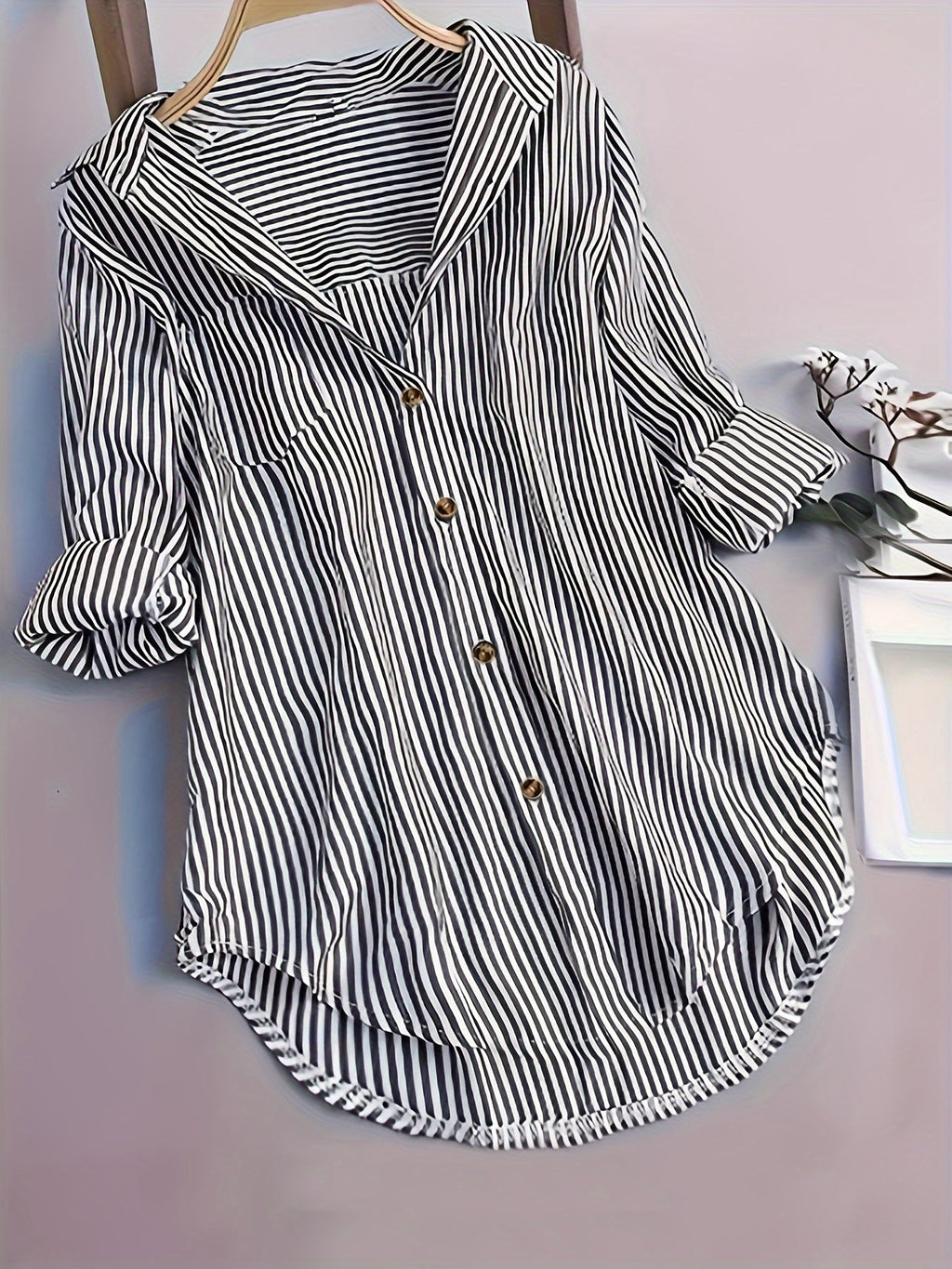 Penny | Striped Button-Down Hi-Low Blouse