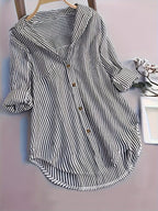 Penny | Striped Button-Down Hi-Low Blouse