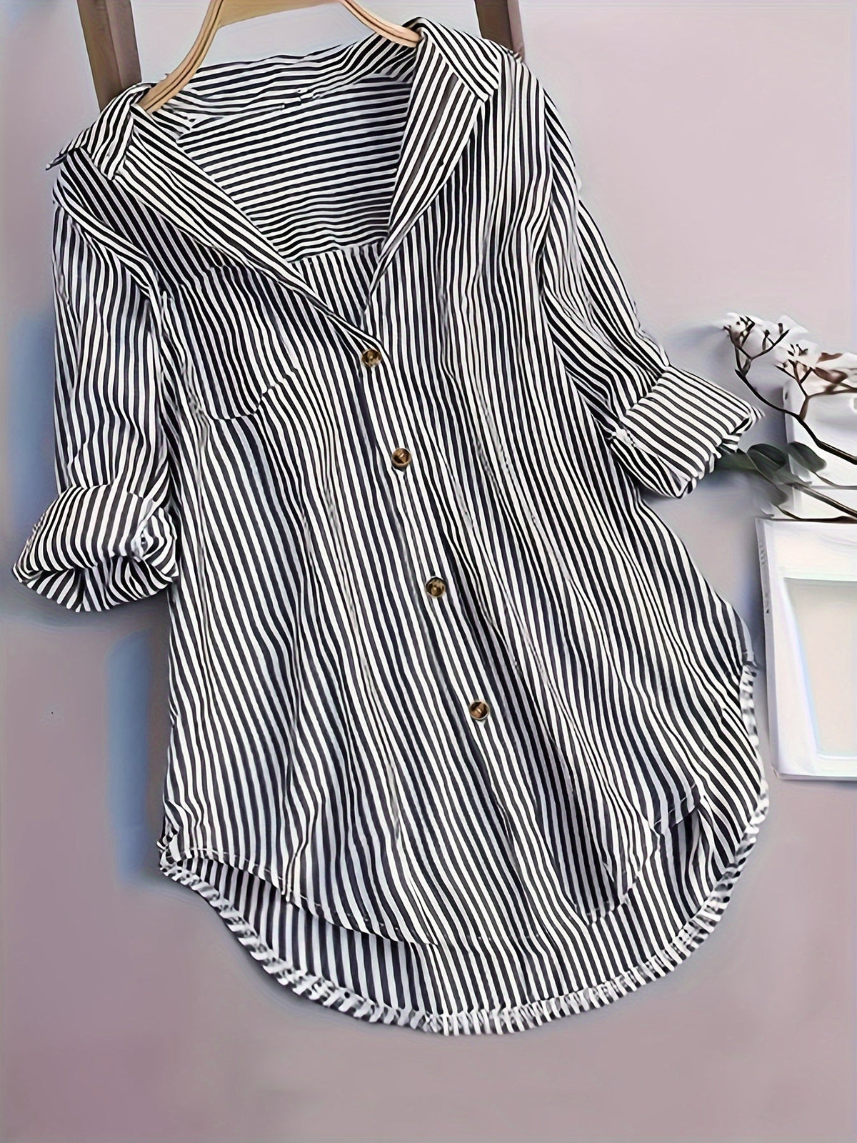 Penny | Striped Button-Down Hi-Low Blouse