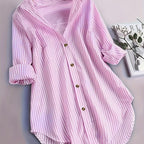 Penny | Striped Button-Down Hi-Low Blouse