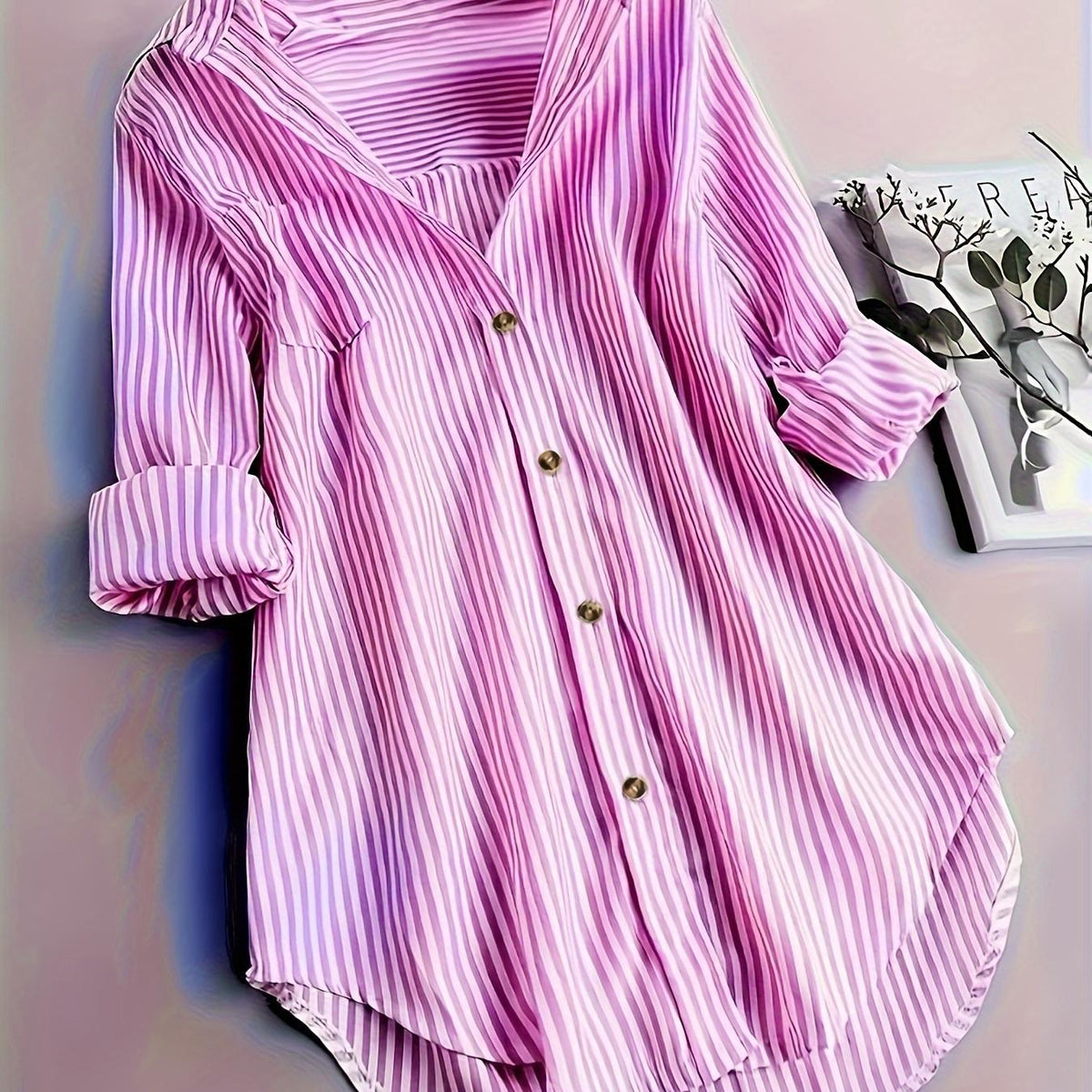 Penny | Striped Button-Down Hi-Low Blouse