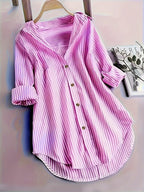 Penny | Striped Button-Down Hi-Low Blouse
