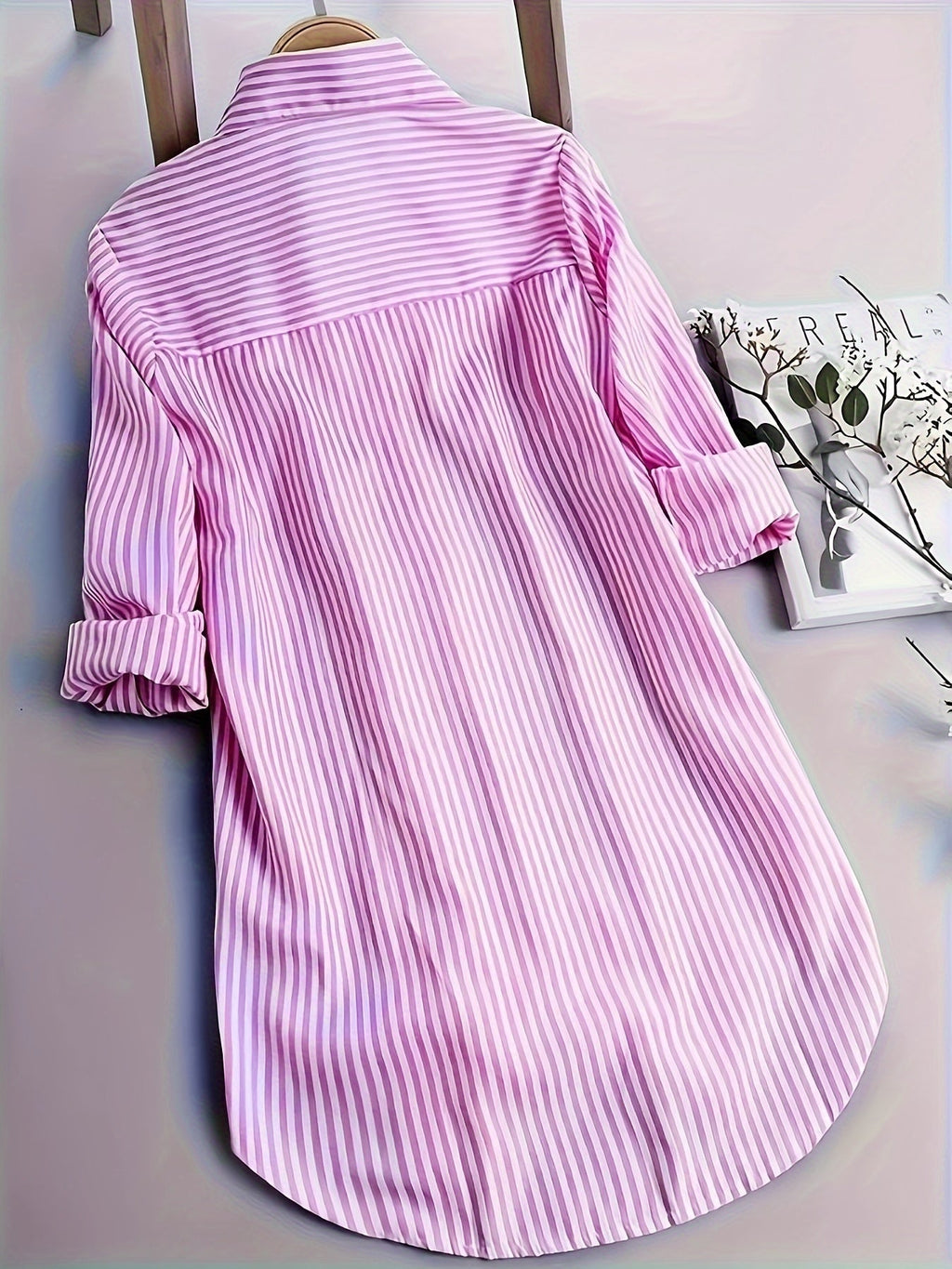 Penny | Striped Button-Down Hi-Low Blouse