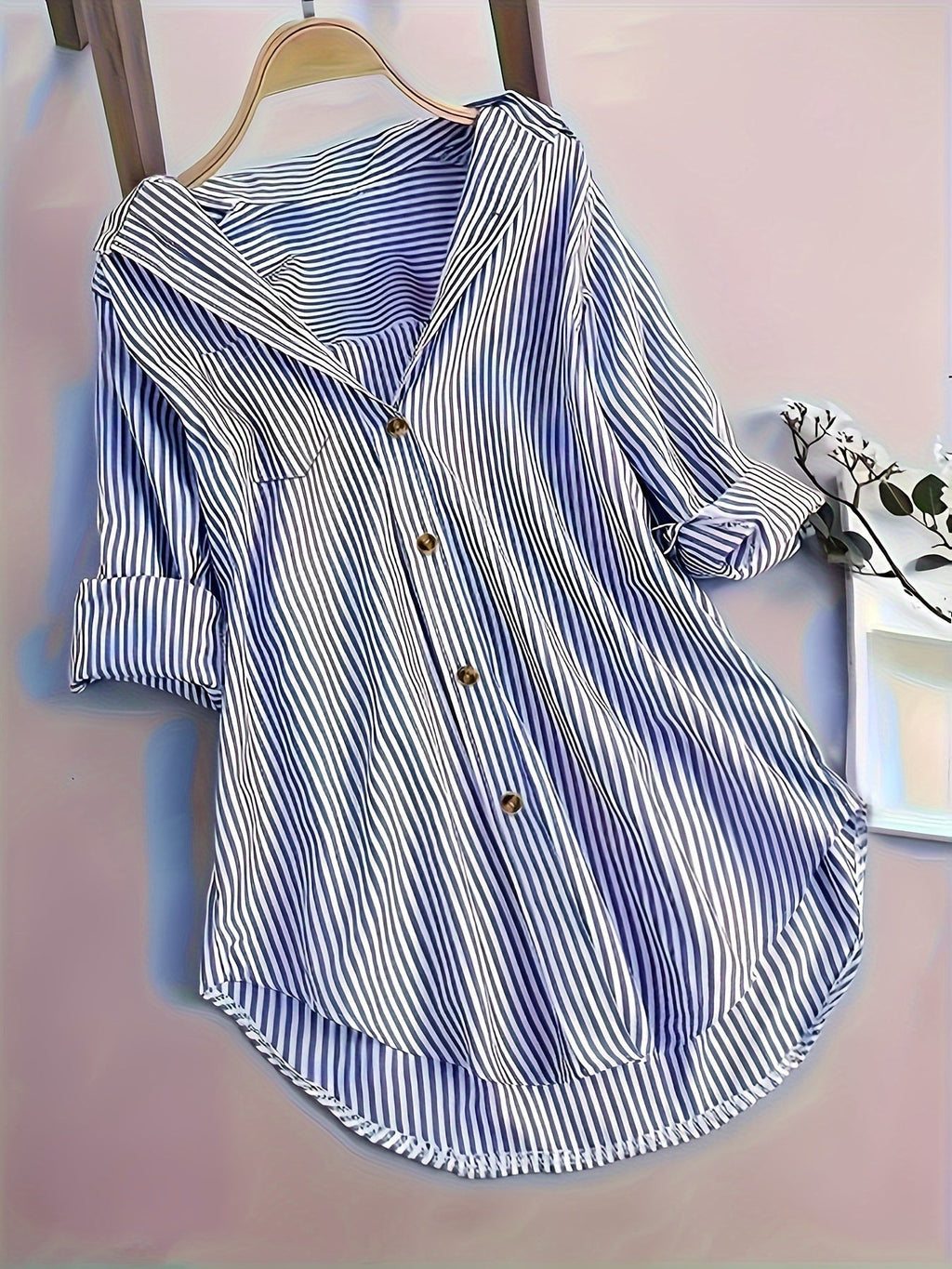 Penny | Striped Button-Down Hi-Low Blouse