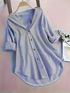 Penny | Striped Button-Down Hi-Low Blouse