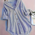 Penny | Striped Button-Down Hi-Low Blouse