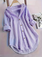 Penny | Striped Button-Down Hi-Low Blouse