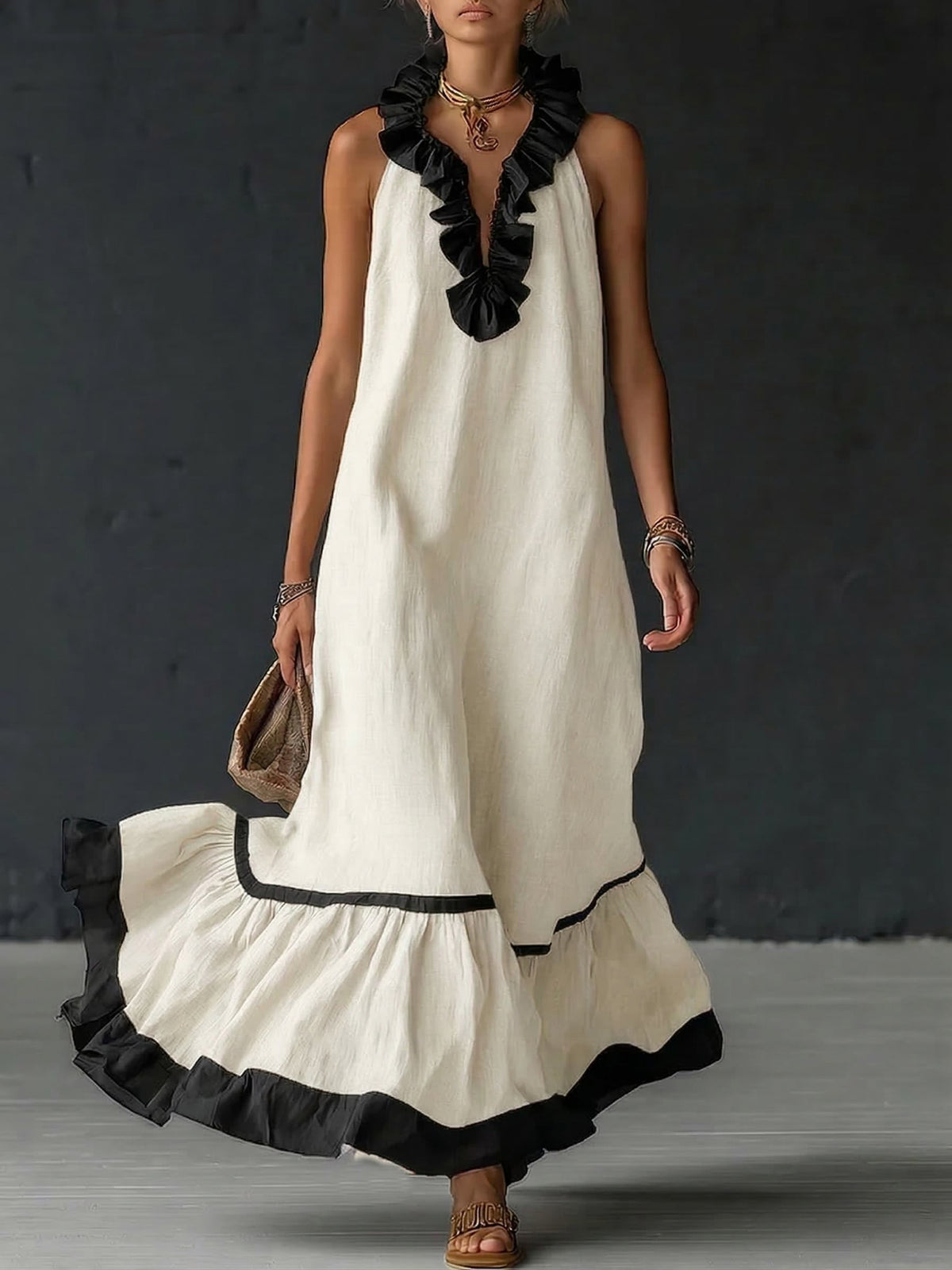 Nathalie | long dress with ruffles