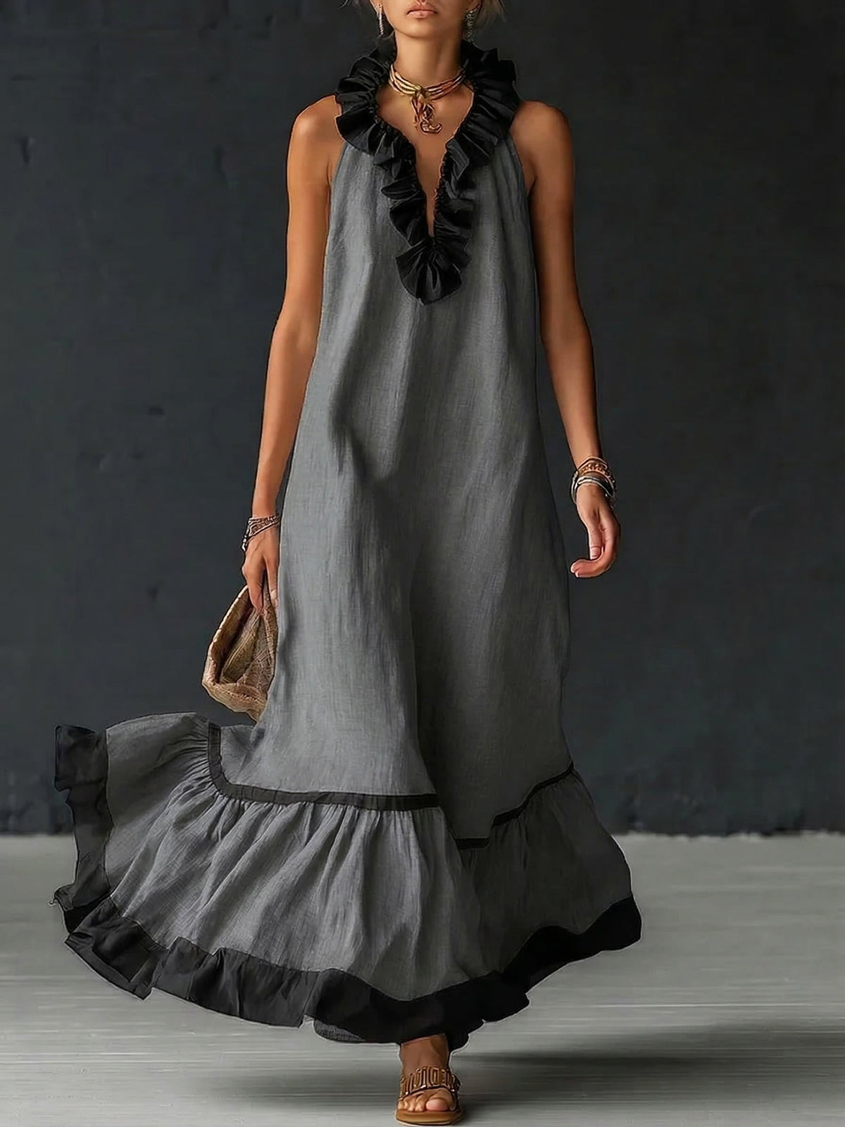 Nathalie | long dress with ruffles