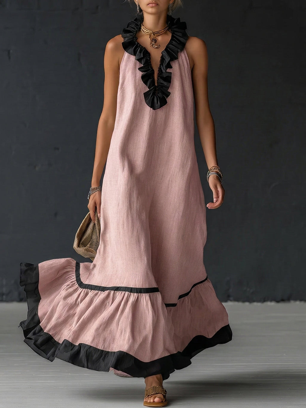 Nathalie | long dress with ruffles